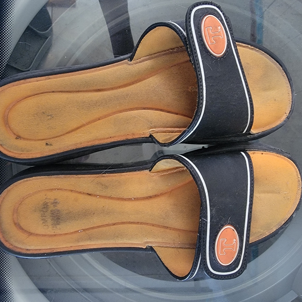 Black and Orange Slide Sandals with Contoured Footbed